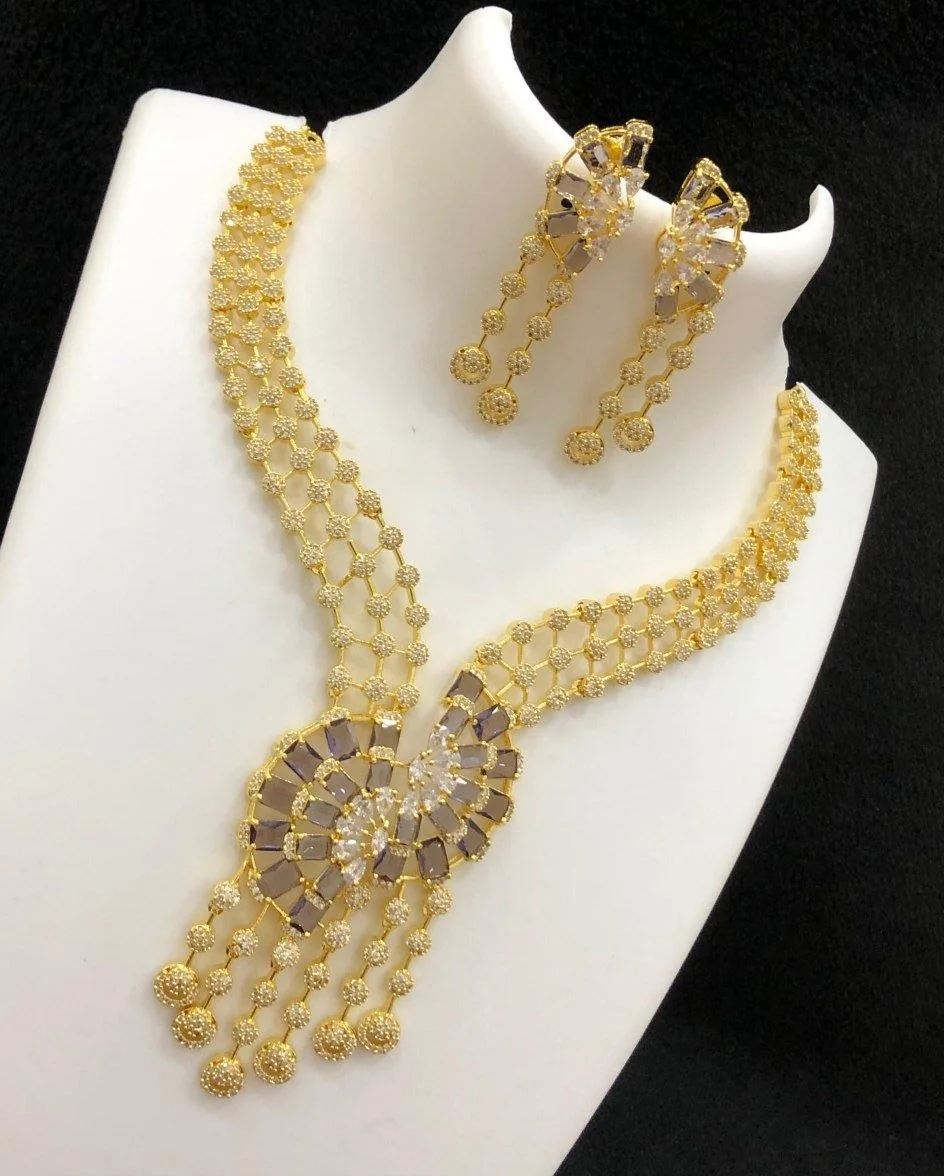 Rani Spiral CZ AD Stone Necklace set